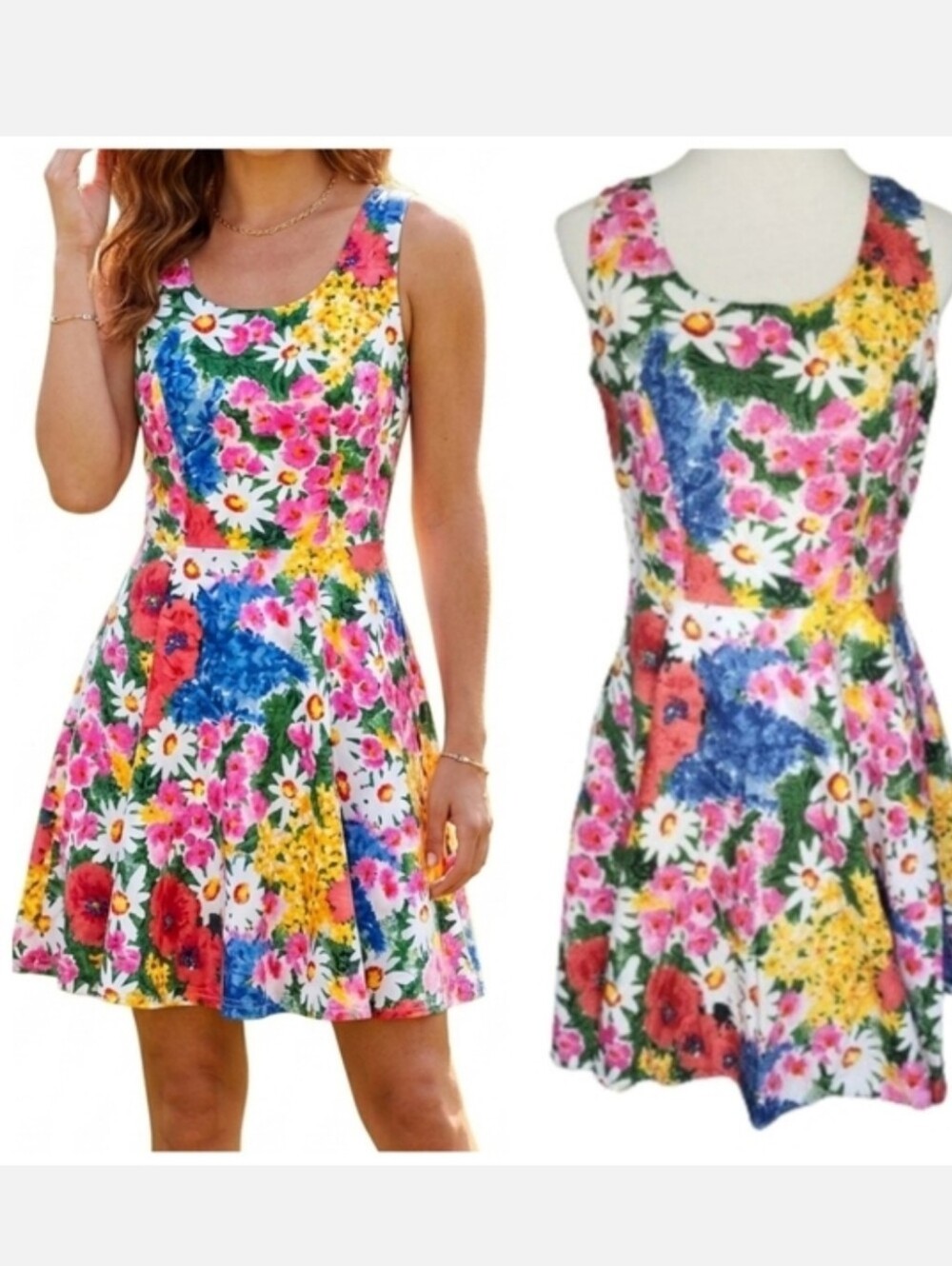 Vintage Robinsons milkmaid dress bright floral sleeveless dress size medium